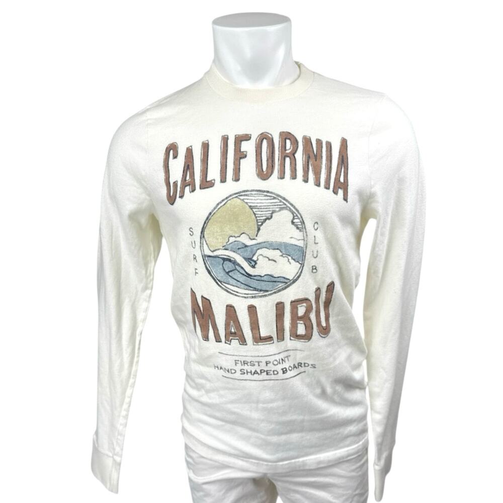Hollister Men's White Malibu California Long Sleeve Graphic Tee T Shirt Top Sz M